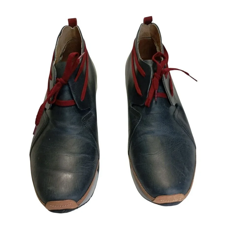 MCNDO Carnaby Shoes Mens Black Leather Size 11 Red Laces Casual Comfort Rubber